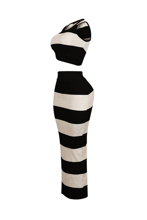 Sophisticated Knit Striped Top & Skirt SET